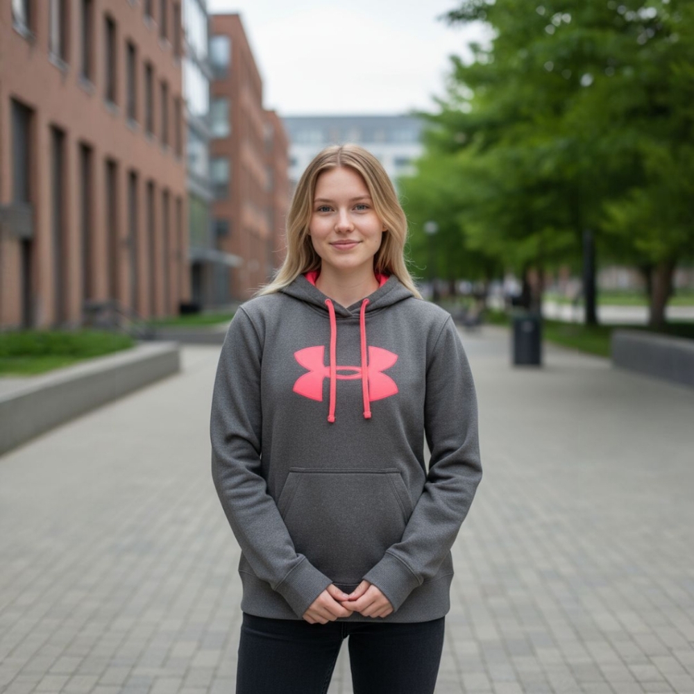Under Armour Dark Gray and Pink Loose Hoodie Sweatshirt Size Medium
